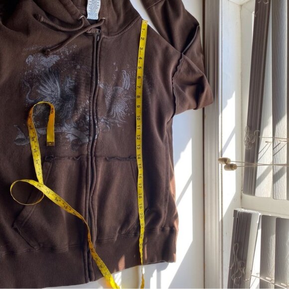 Y2K 725 Originals Full Zip Sweatshirt Woman XL Brown Dragon Streetwear Raw Hems - Picture 12 of 15